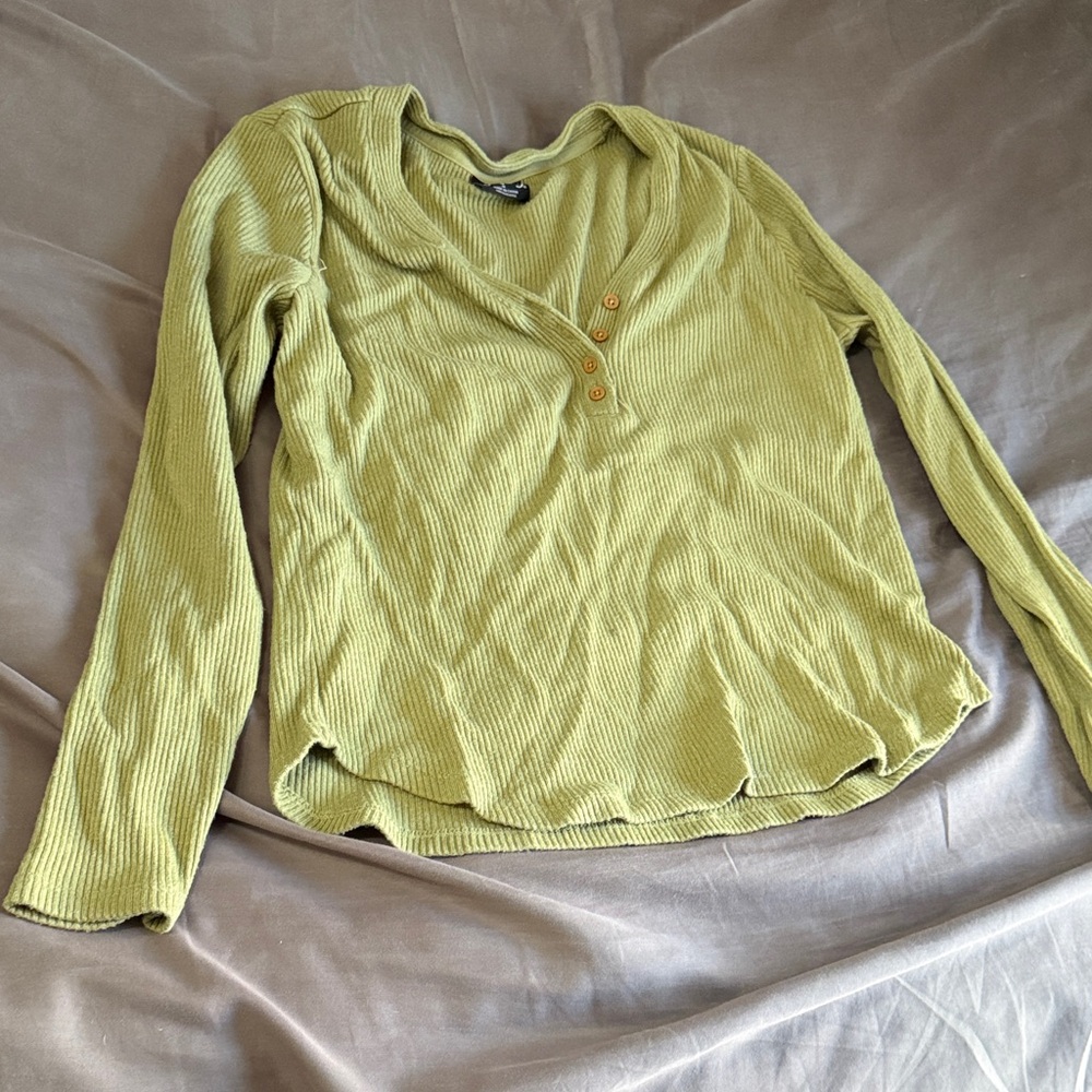 Long Sleeve Ribbed Top - Green